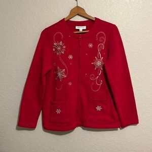 Breckinridge Red Embroidered Snow Flakes Full Zip Jacket Size S